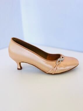 Vintage Pink Satin Kitten Heel Pump with Rhinestone Accent Fred Astaire Dancing
